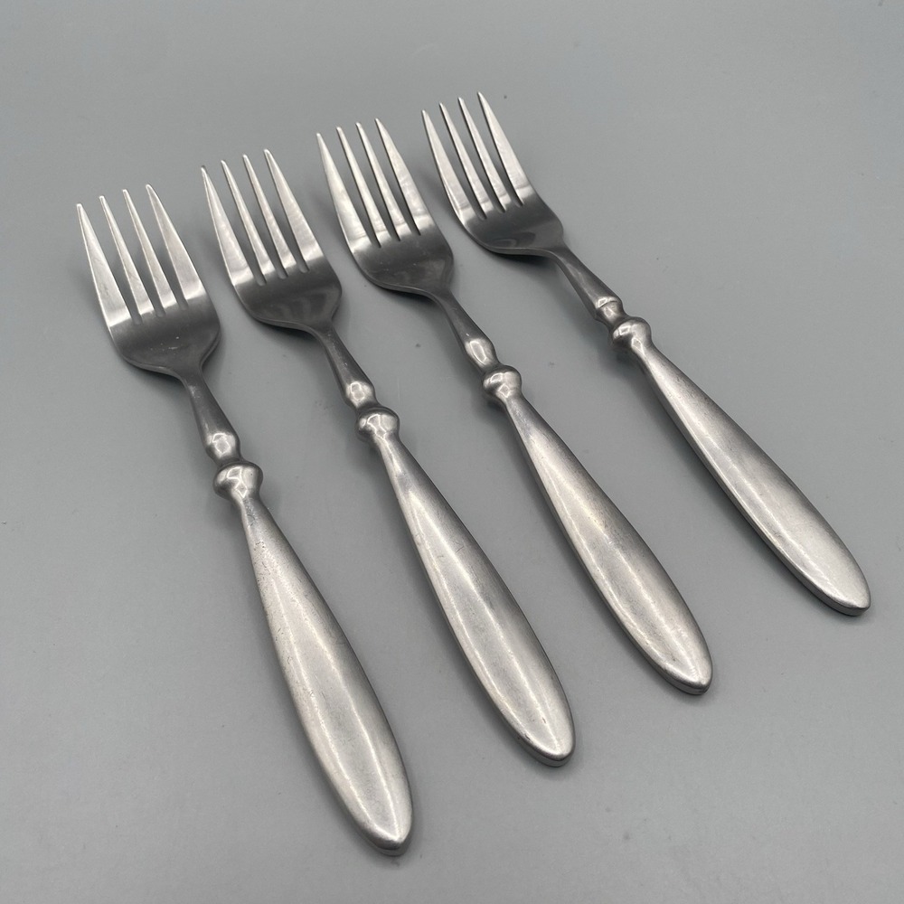 Hampton Silversmiths BISTRO 4pcs Salad Forks Satin Stainless Flatware 7"